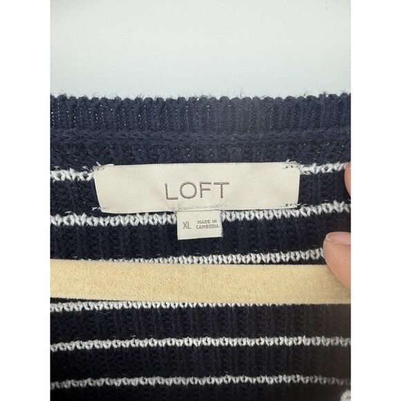 Loft Striped long Sleeve V Neck Sweater Womens XL blue white coastal short - Picture 5 of 9